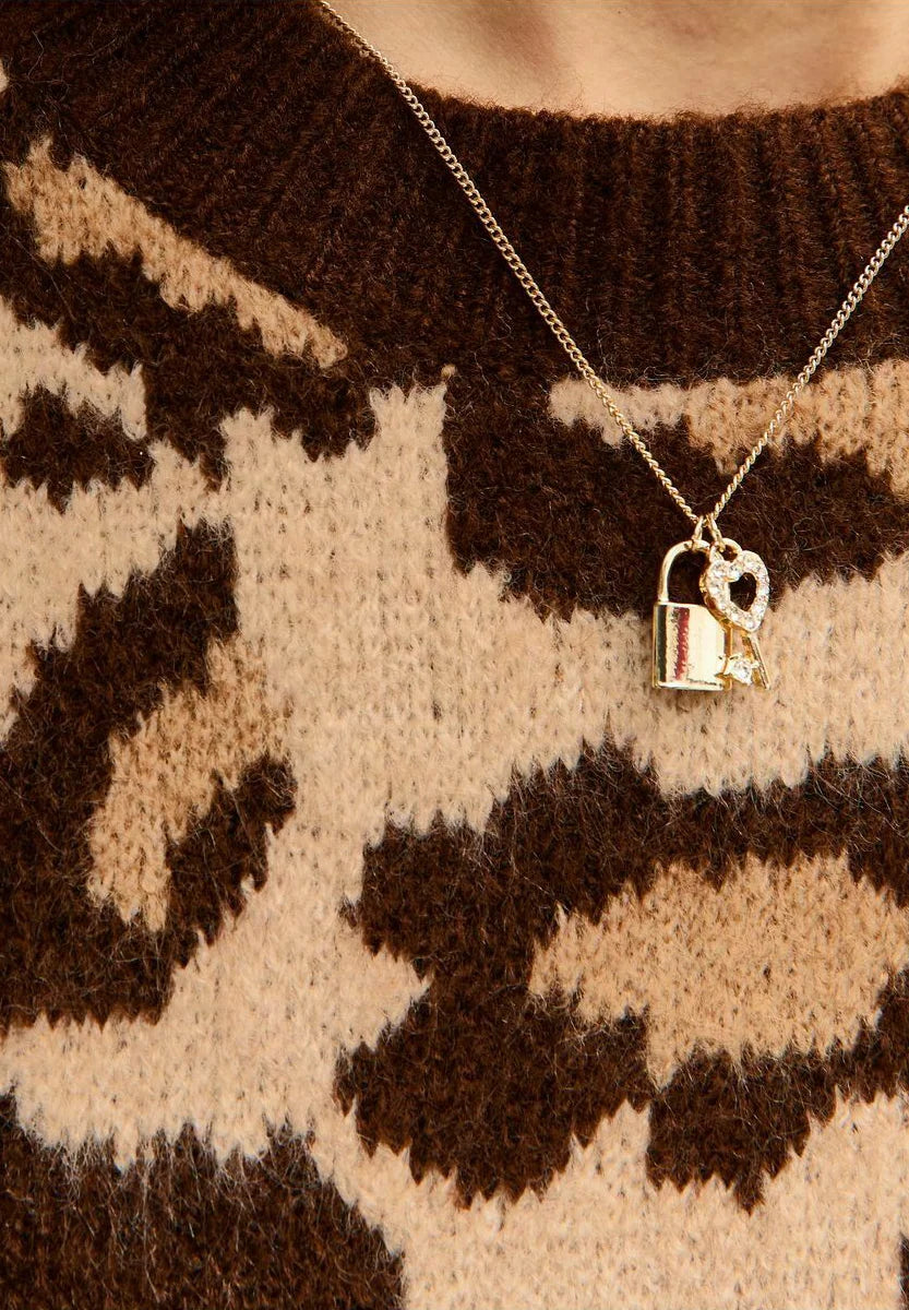 New Look ANIMAL PATTERN CREW NECK - Jumper - brown pattern