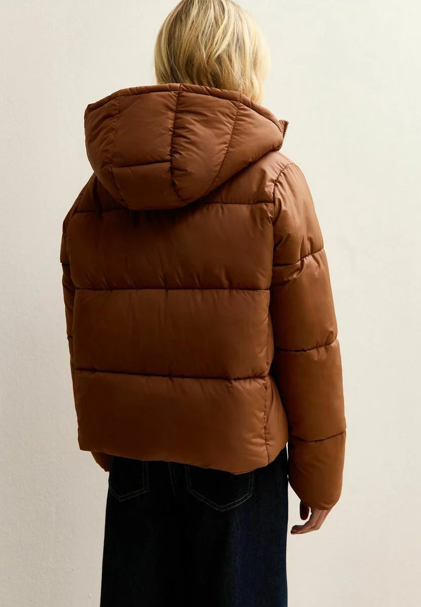 New Look HOODED CROPPED PUFFER - Winter jacket - tan