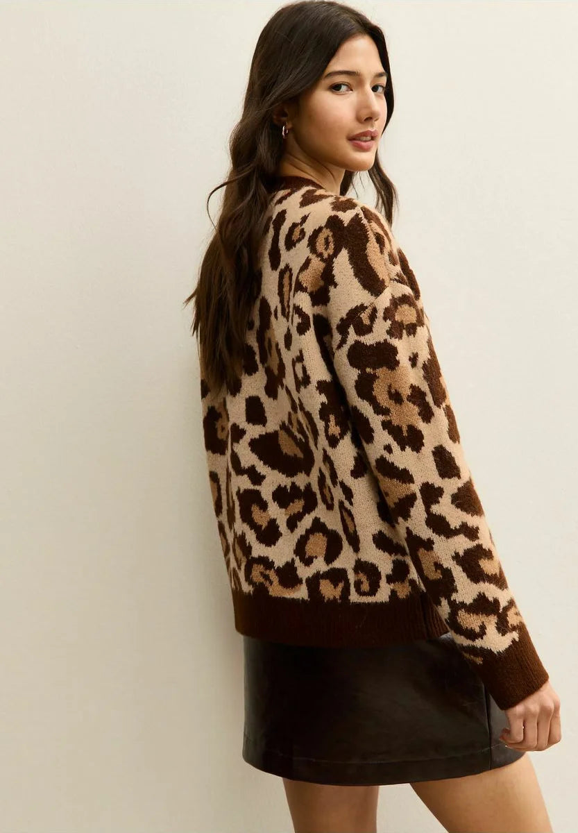 New Look ANIMAL PATTERN CREW NECK - Jumper - brown pattern