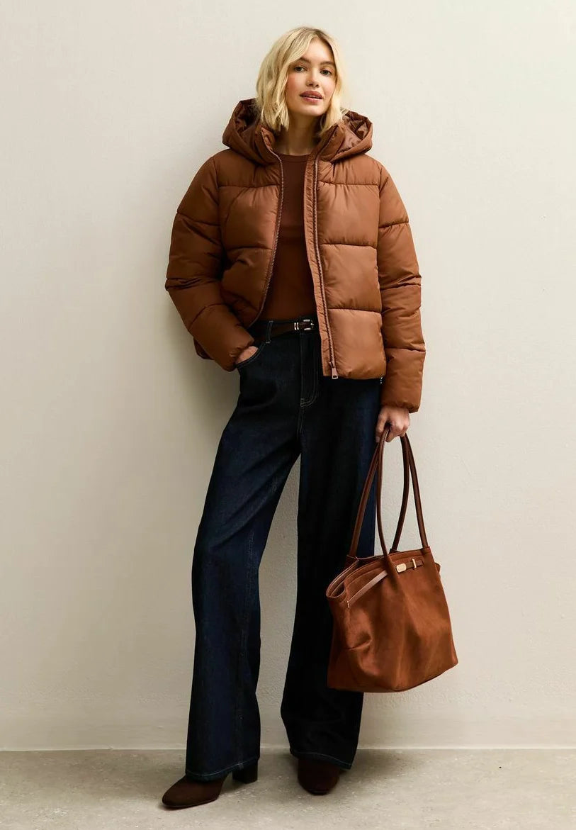 New Look HOODED CROPPED PUFFER - Winter jacket - tan
