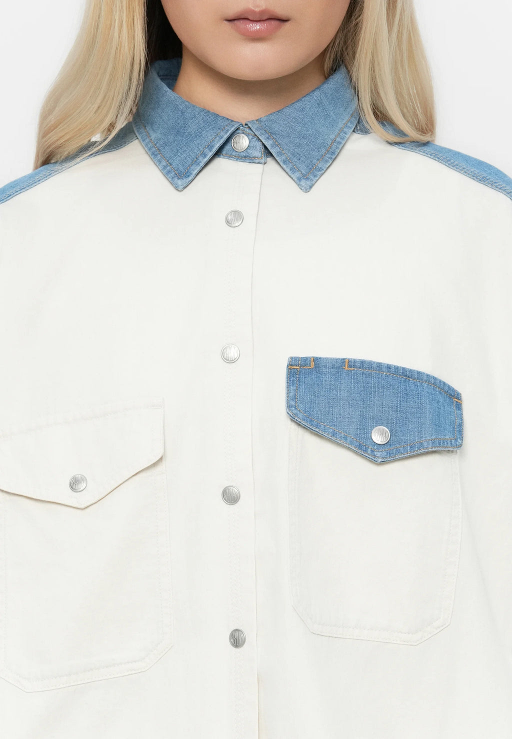 Replay SHIRT - Button-down blouse - winter white/light blue